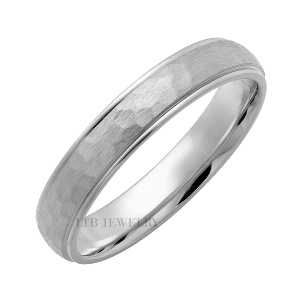 10K Solid White Gold Hammered Finish Wedding Rings