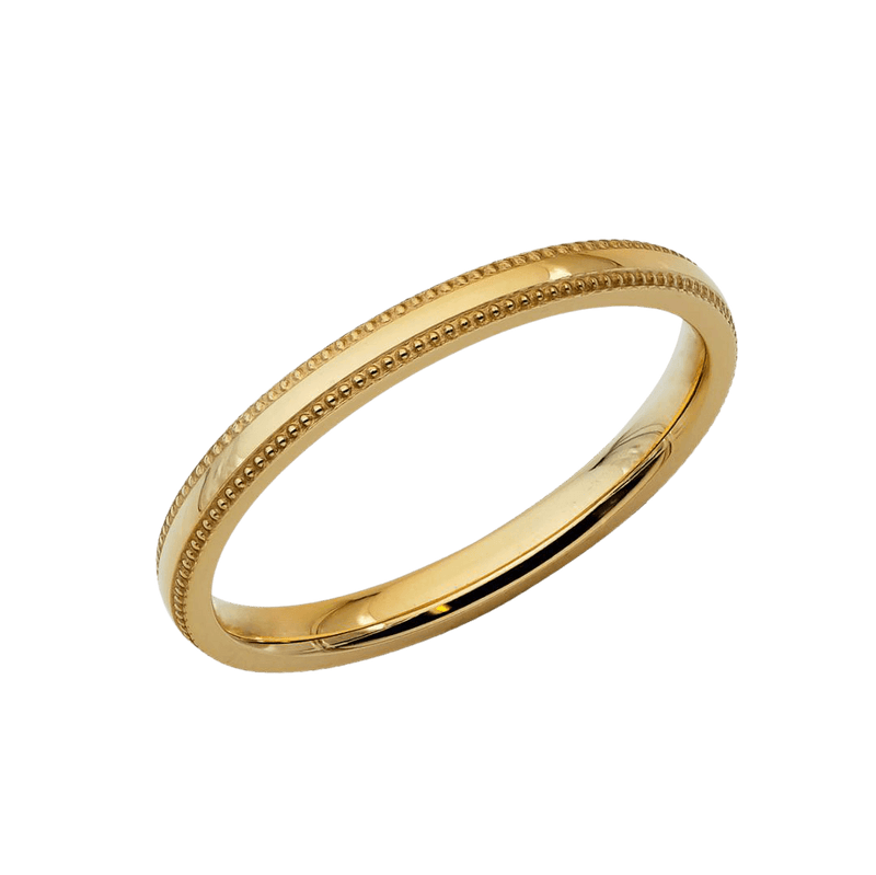 10K Solid Yellow Gold Shiny Finish Dome Milgrain Wedding Bands 2mm