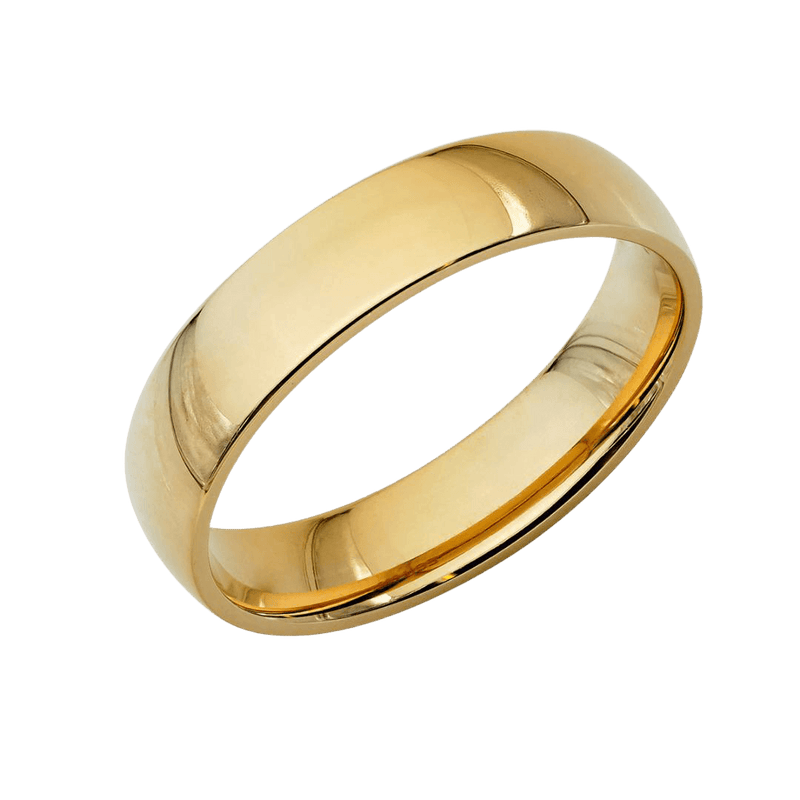 10K Solid Yellow Gold Shiny Finish Plain Dome Mens Wedding Bands 5mm