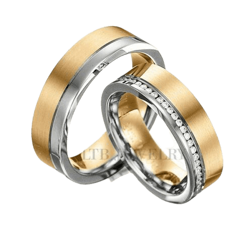 10K Two Tone Gold Diamond Wedding Bands, His and Hers Wedding Rings