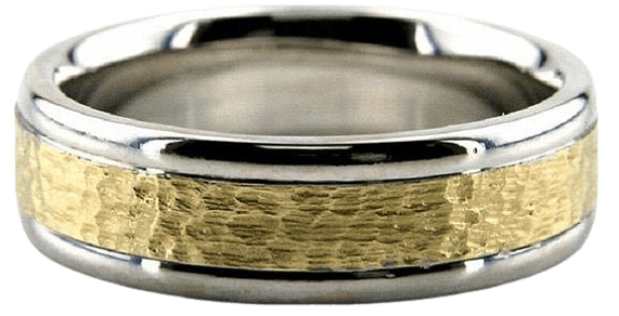 Hammered Finish Two Tone Gold Mens Wedding Bands