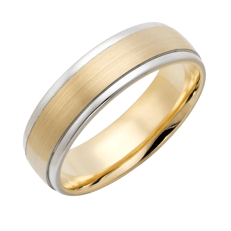 Two Tone Gold Mens Wedding Bands, 6mm 14K Solid White and Yellow Gold Mens Wedding Rings