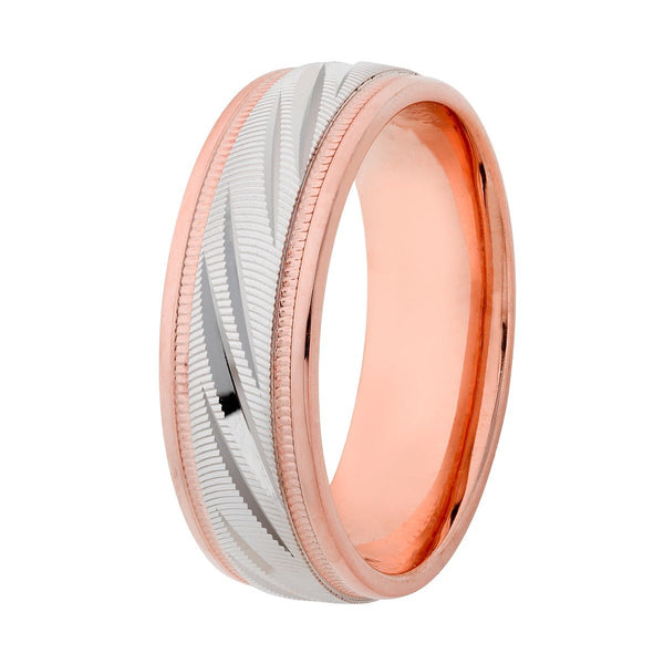 Two Tone Gold Wedding Bands, 14K Solid White and Rose Mens Wedding Rings