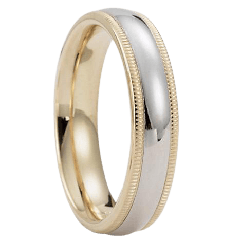 Two Tone Gold Wedding Bands, 5mm 14K Solid White and Yellow Gold Mens Wedding Rings