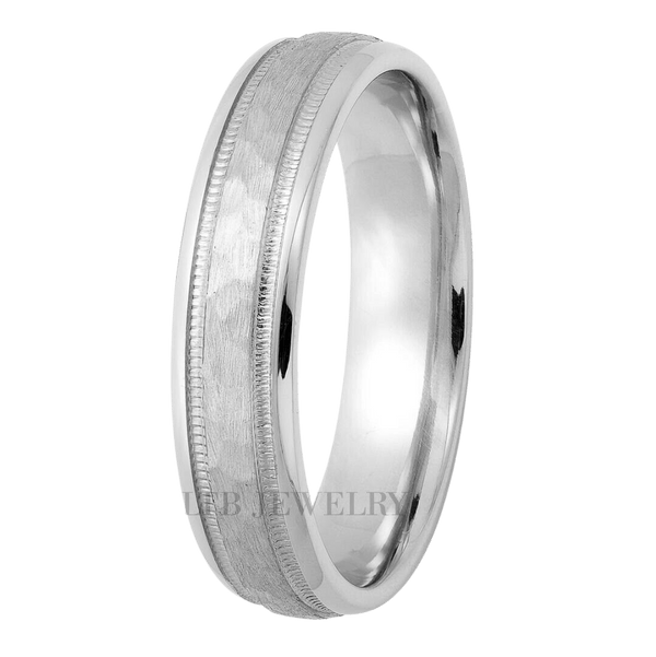 14K Solid White Gold Hammered Finish Mens and Womens Wedding Bands