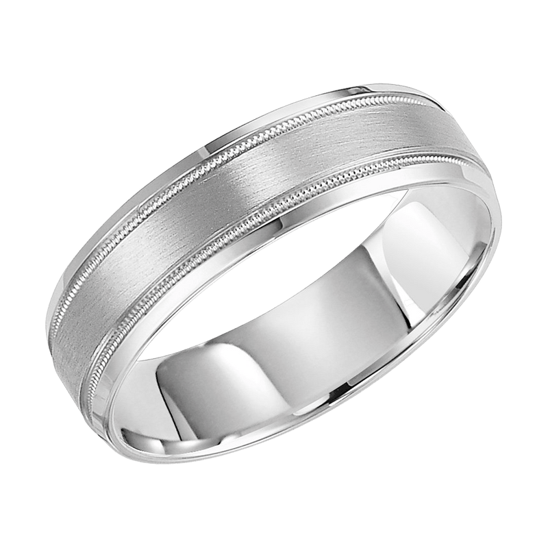 10K White Gold Satin Finish Milgrain Mens Wedding Rings