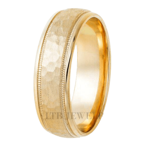 14K Solid Yellow Gold Hammered Finish Mens Wedding Bands