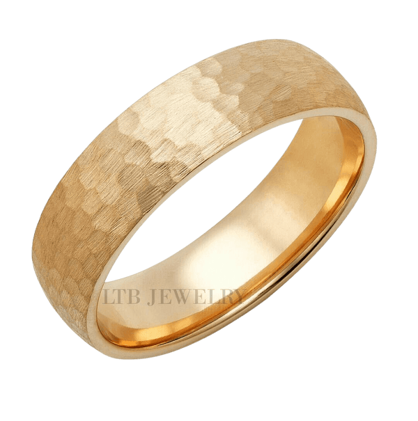 10K Yellow Gold Hammered Finish Mens Wedding Rings