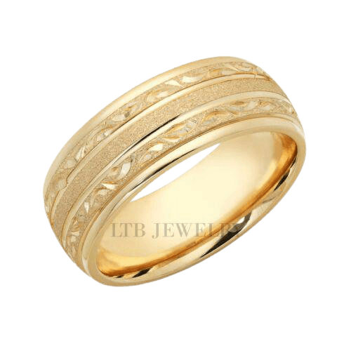 10K Yellow Gold Hand Engraved Mens Wedding Rings