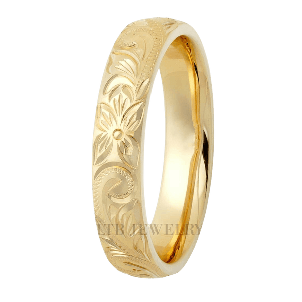 10K Yellow Gold Mens and Womens Hand Engraved Wedding Bands