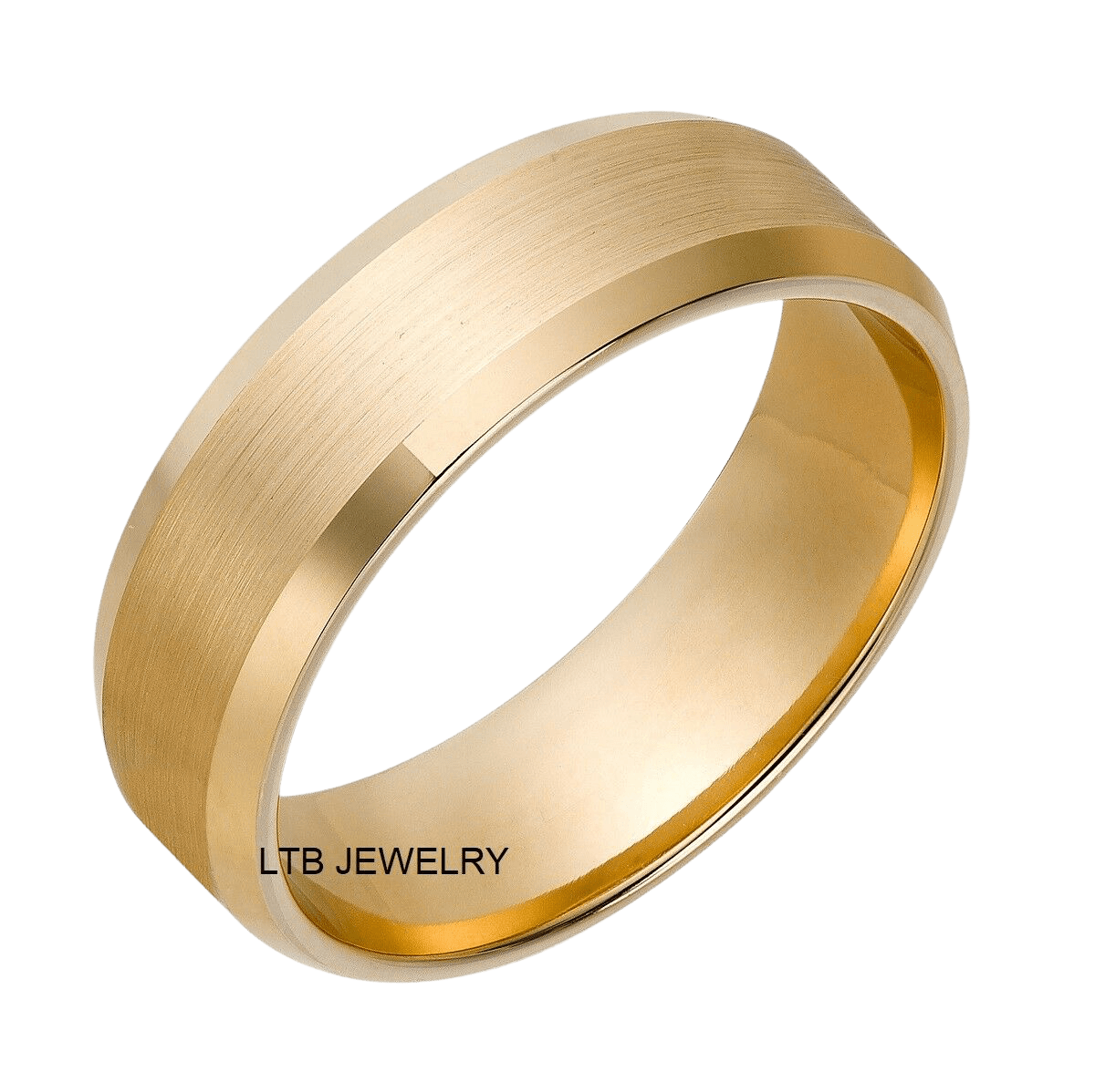6mm yellow gold men's wedding band with satin finish center and shiny edges, comfort fitted, manufactured in USA.