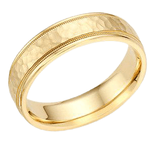 10K Yellow Gold Milgrain Hammered Finish Mens Wedding Rings
