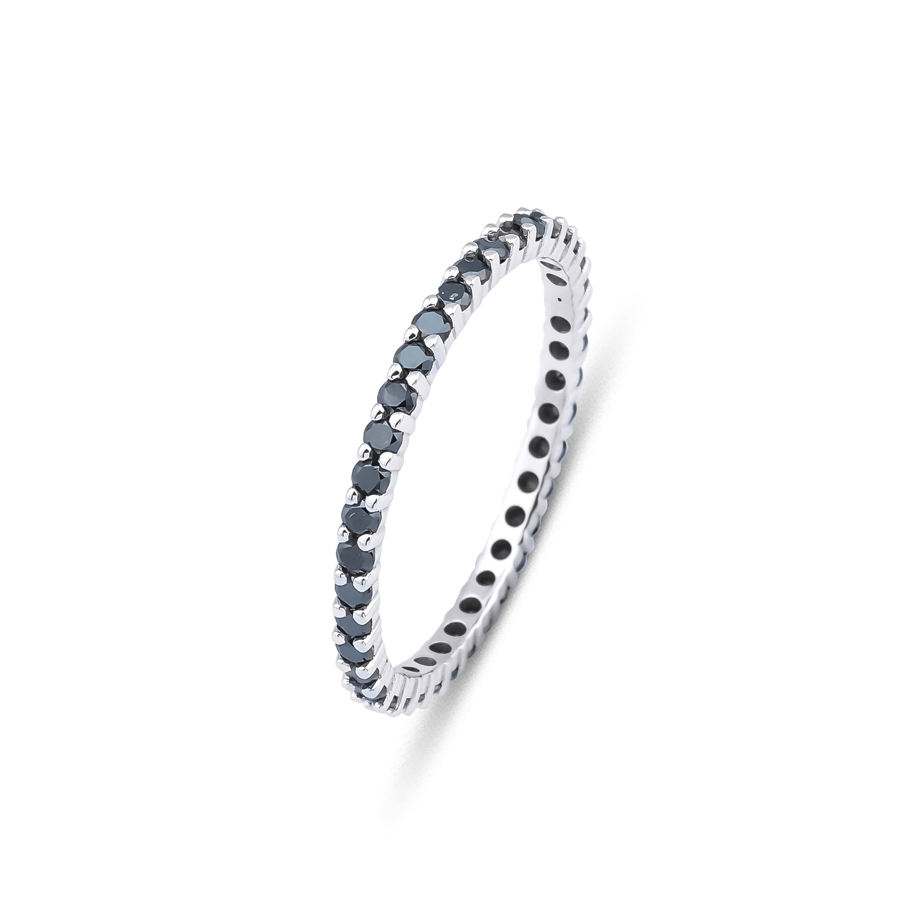 14K white gold full eternity wedding ring with black diamonds, 39 stones, perfect for stacking, size 6.5.
