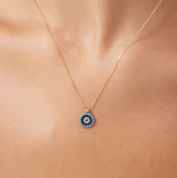 14K Gold Evil Eye Necklace, Beaded Turquoise Evil Eye Necklace, Dainty Evil Eye Necklace, Evil Eye Necklace, Gifts for Her, Nazar Necklaces