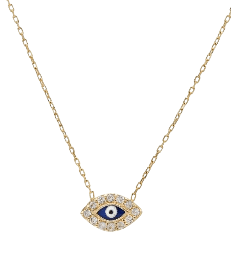 14K Gold Evil Eye Necklace, Dainty Evil Eye Necklace, Solid Yellow Gold Evil Eye Necklace , Good Luck Necklace, Protection Necklace