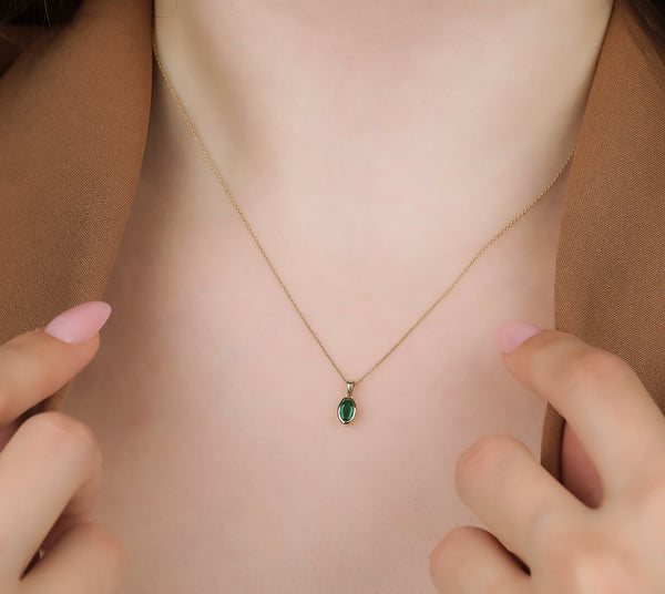 14K Gold Natural Emerald Solitaire Necklace