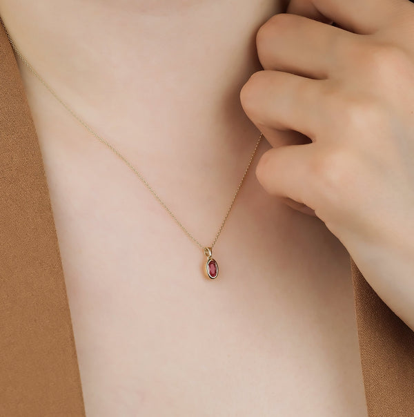 14K Gold Natural Ruby Solitaire Necklace