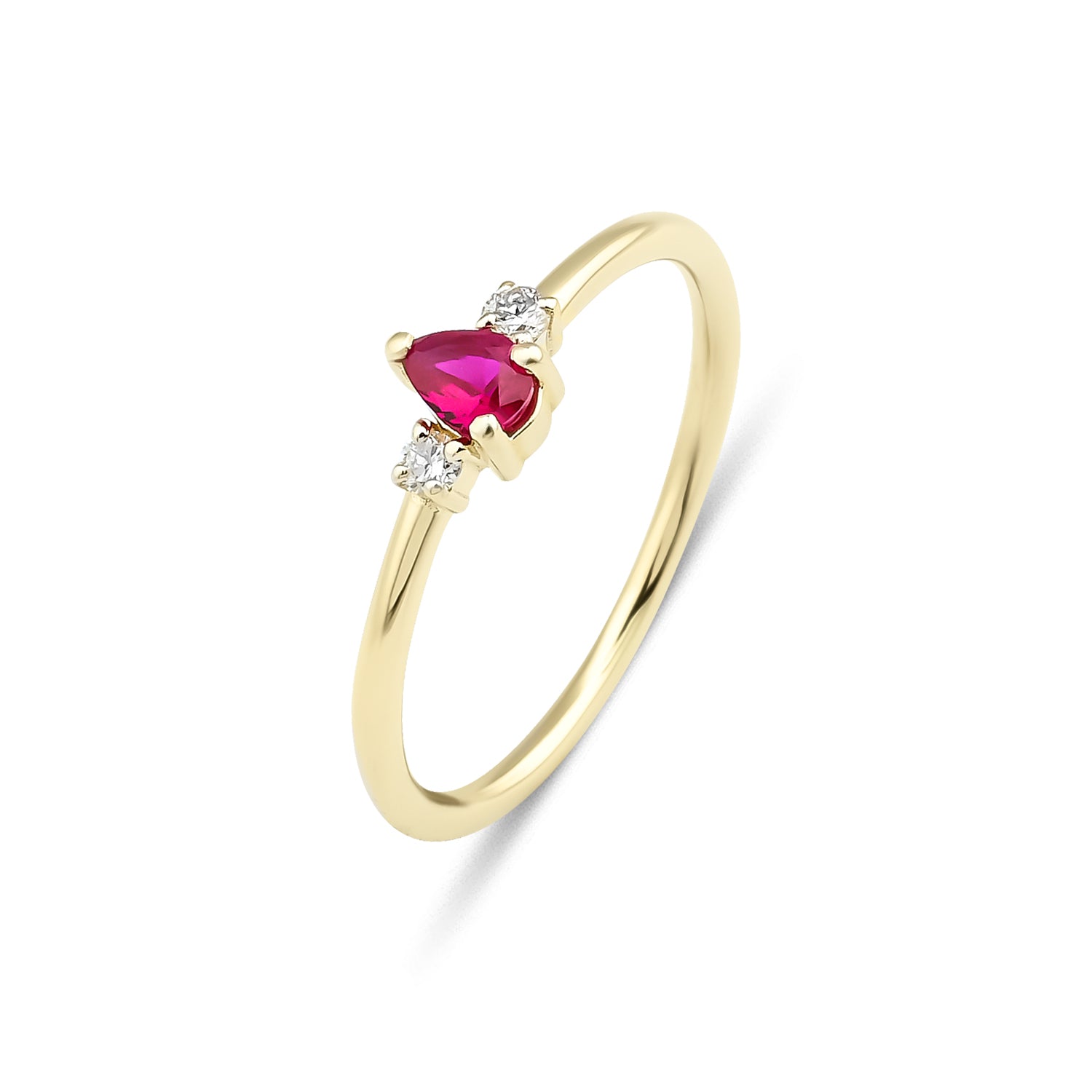 14K gold pear shape ruby and diamond ring featuring a vivid ruby and sparkling diamonds, elegant for everyday wear.