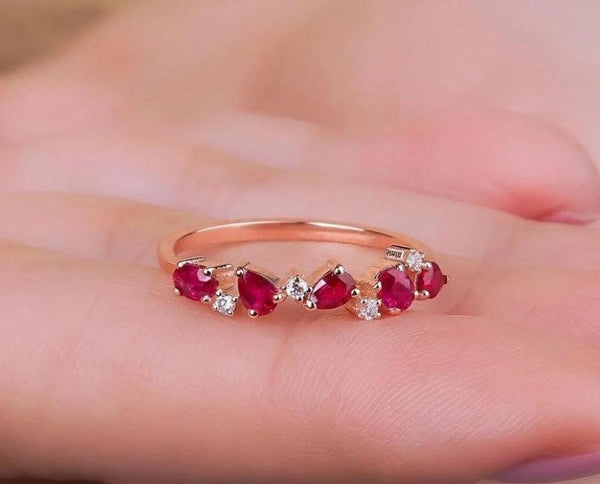 14K Gold Pear Shape Ruby and Diamond Wedding Ring
