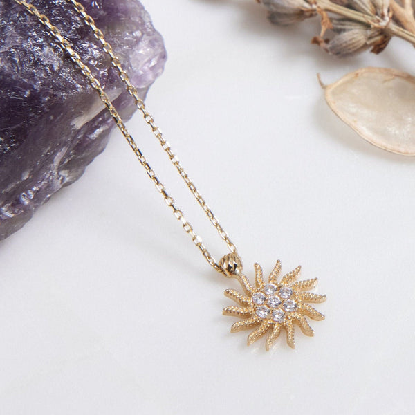 Buy 14K Gold Zircon Stone Sun Necklace Minimal Design Dainty Necklace  Brilliant Surface Gift for Women Valentine's Day Birthdays Online in India  - Etsy