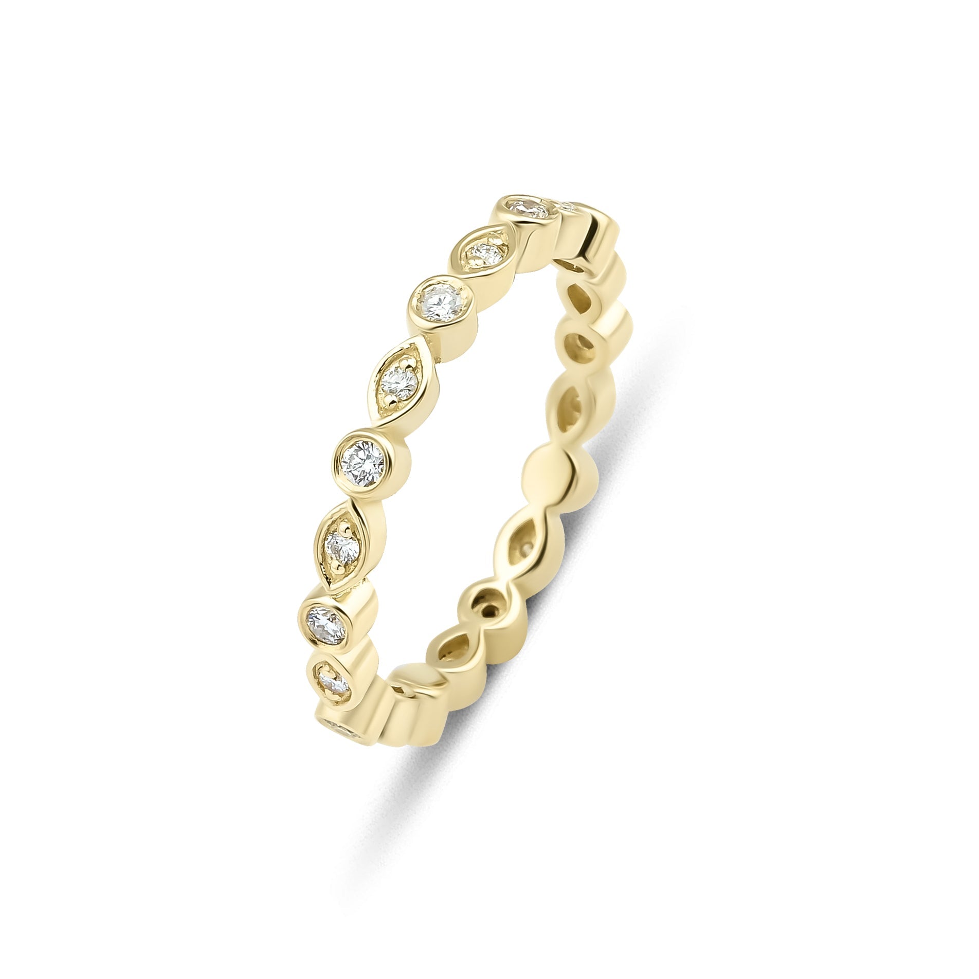 14K gold women's full eternity diamond wedding ring with sparkling round diamonds, 0.30 carats, shiny finish.