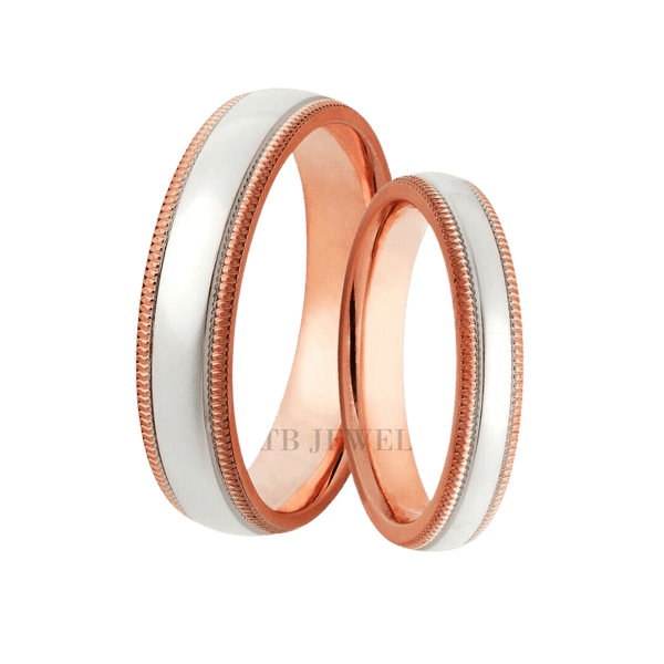 14K Rose Gold and Platinum Wedding Bands, His and Hers Wedding Rings