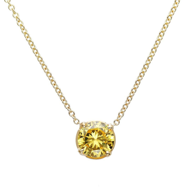 14K Solid Gold 6mm Citrine Solitaire Necklace