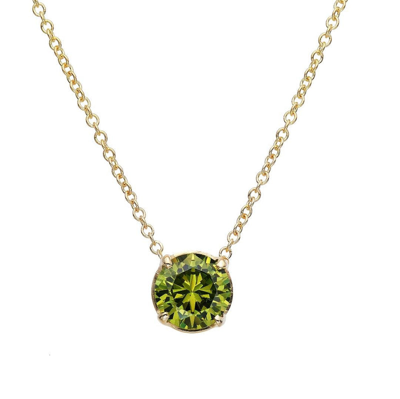 14K Solid Gold 6mm Green Peridot Solitaire Necklace