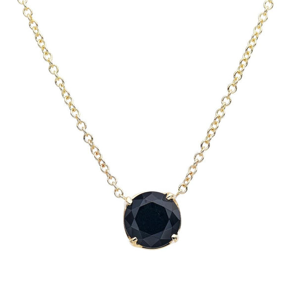 14K Solid Gold 6mm Onyx Solitaire Necklace