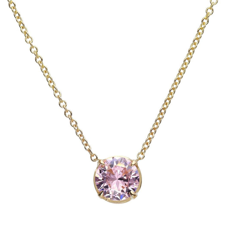14K Solid Gold 6mm Pink Sapphire Solitaire Necklace
