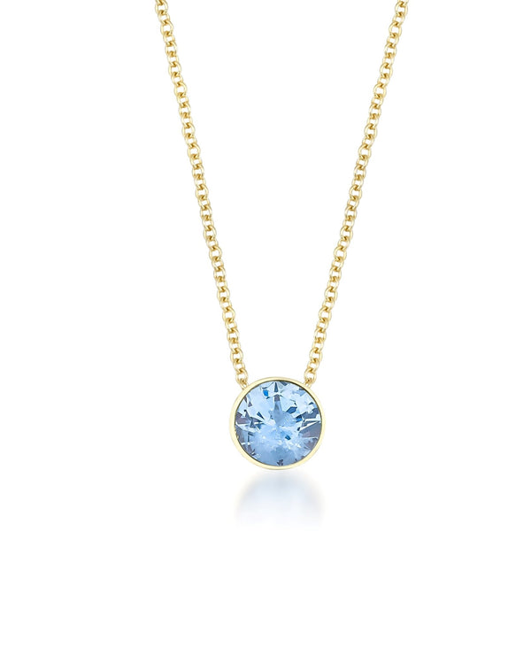 14K Solid Yellow Gold Aquamarine Necklace, 6mm Bezel Set Aquamarine Solitaire Necklace, Dainty Aquamarine Necklace, March Birthstone, Gemstone