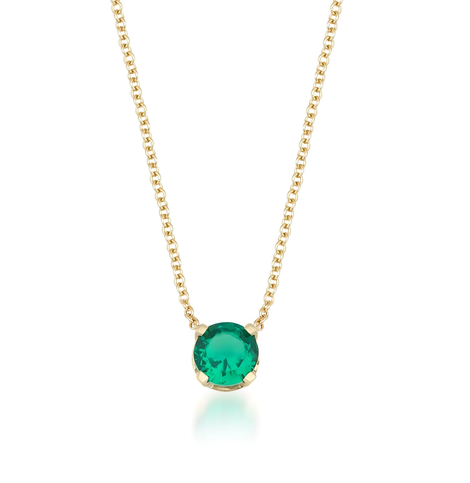 14K Gold Solitaire Emerald Necklace, Minimalist Emerald Necklace 14K Gold, Round Genuine Emerald Birthstone top Necklace, Layering Necklace Gift