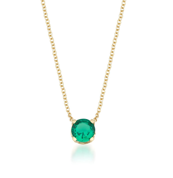 14K Solid Yellow Gold Emerald Necklace, 6mm Prong Setting Emerald Solitaire Necklace, Dainty Emerald Necklace, May Birthstone, Minimalist Emerald Necklace, Green Emerald