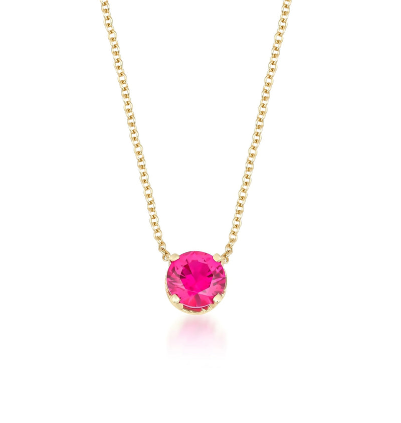 14K Solid Yellow Gold Solitaire Ruby Necklace, 6mm Prong Setting Ruby Necklace, Dainty Ruby Necklace, July Birthstone