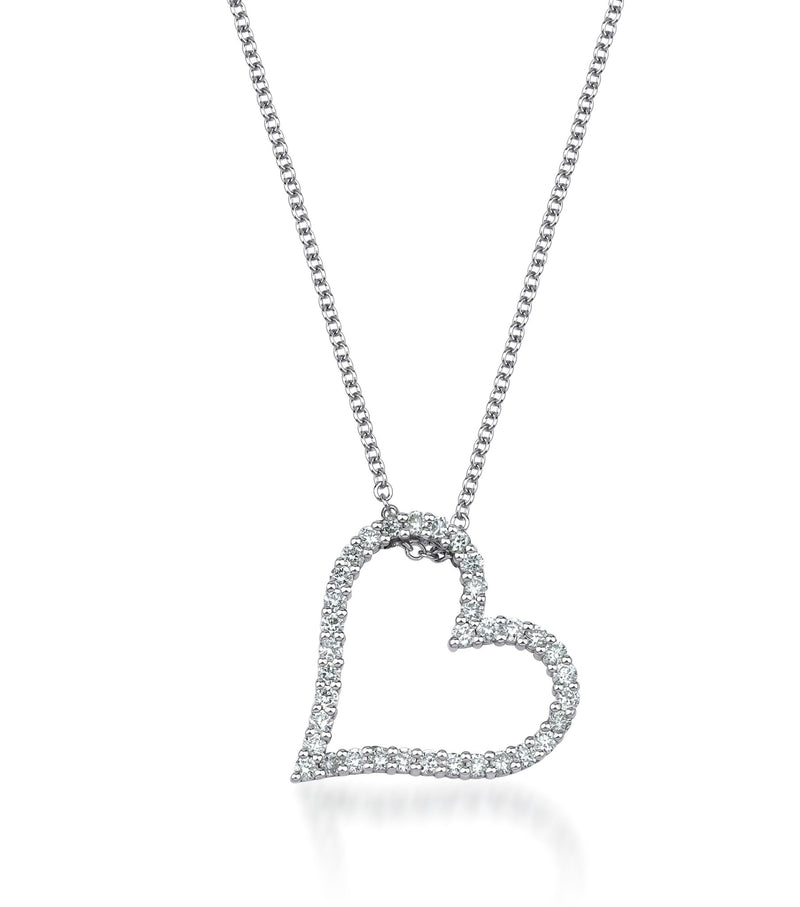 14K Solid White Gold 0.40 Carat Diamond Heart Necklace