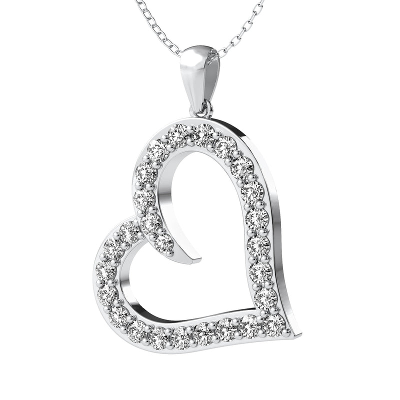 14K Solid White Gold 0.55 Carat Diamond Heart Necklace