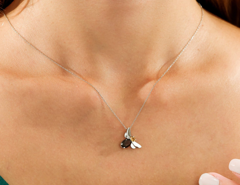 14K Solid White Gold Bee Necklace