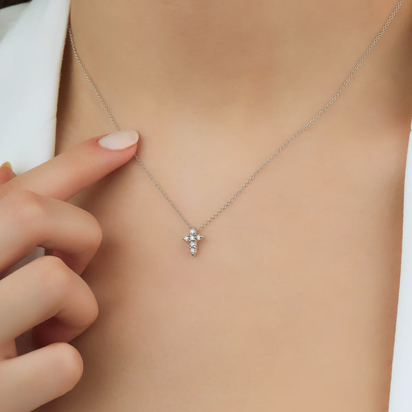 14K White Gold Minimalist Diamond Cross Necklace LTB JEWELRY