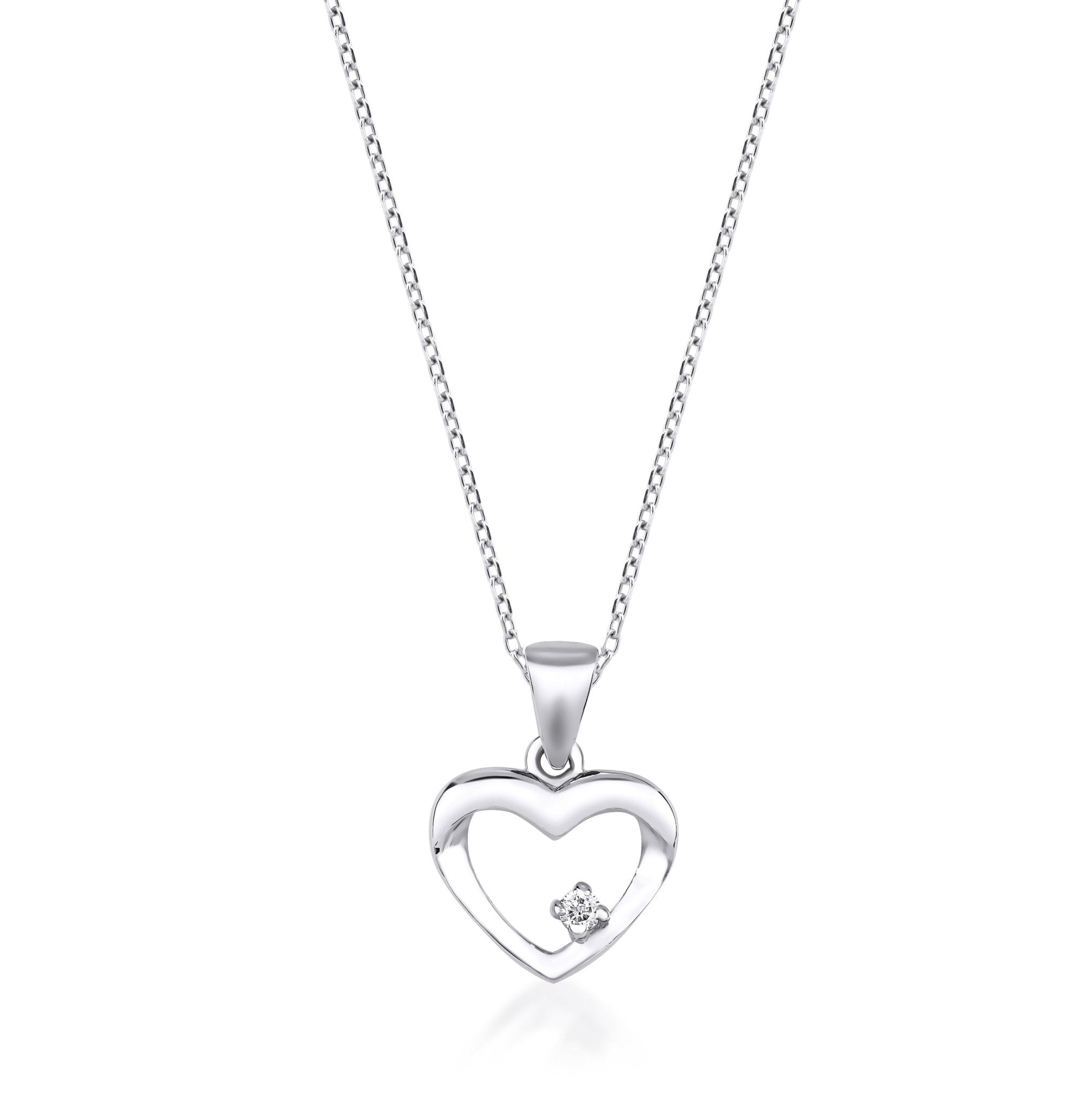 14K solid white gold diamond heart necklace with natural diamonds, perfect for everyday elegance.
