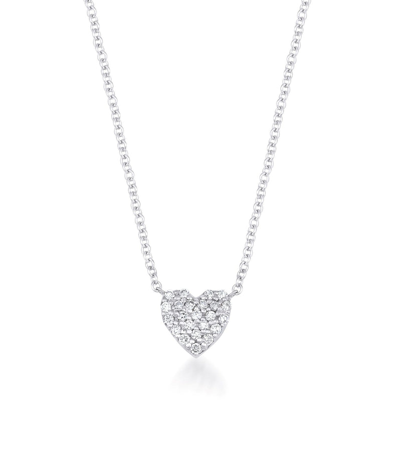 14K Solid White Gold Diamond Heart Necklace, Dainty Heart Necklace, Minimalist Diamond Heart Necklace