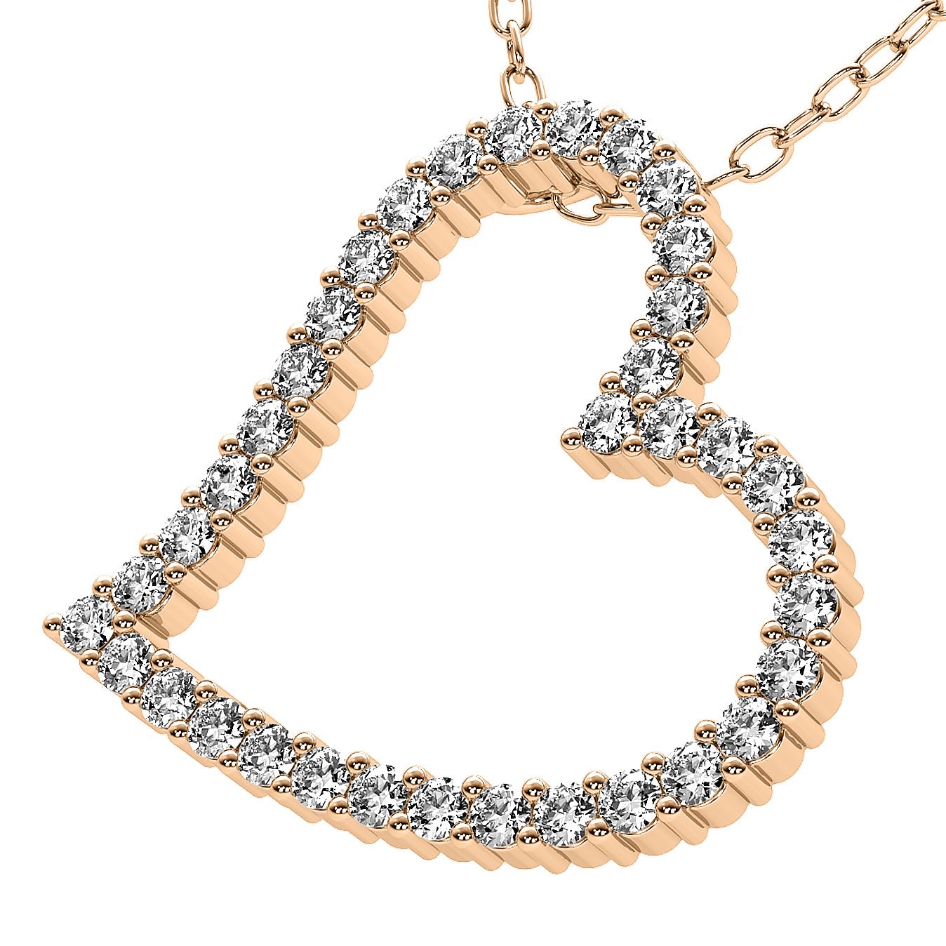 14K solid white gold heart necklace featuring 20 sparkling lab-grown diamonds, 0.40 carats total weight.