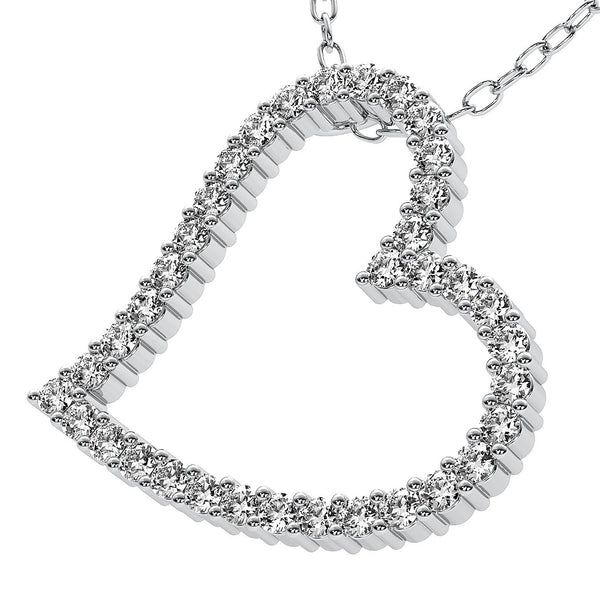 14K Solid White Gold Diamond Heart Necklace, Diamond Heart Pendant
