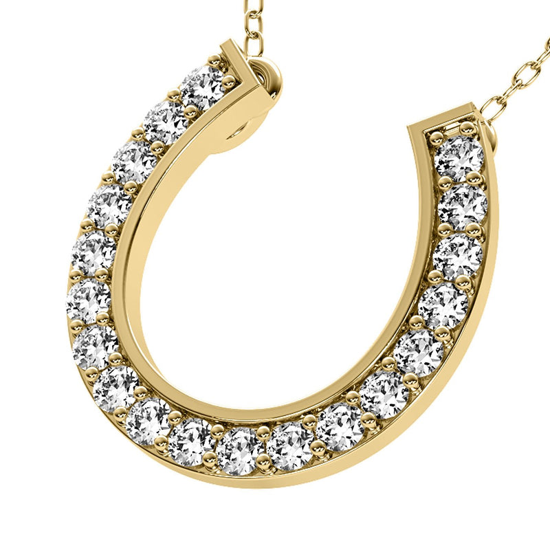 14K Solid White Gold Diamond Horseshoe Necklace, Lucky charm
