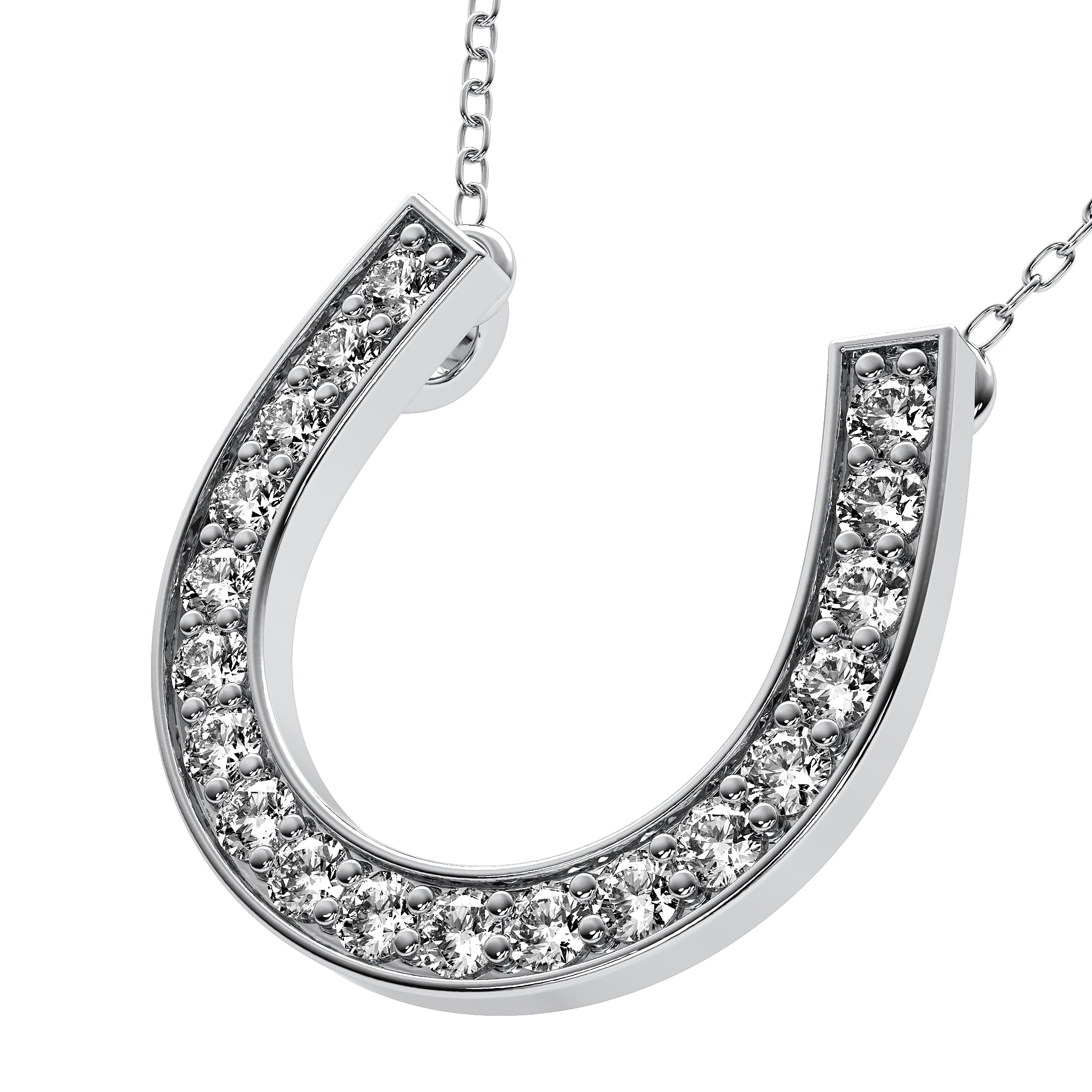 14K solid white gold horseshoe necklace with lab grown diamonds, 16 inches, 0.19 carat, sparkling charm.