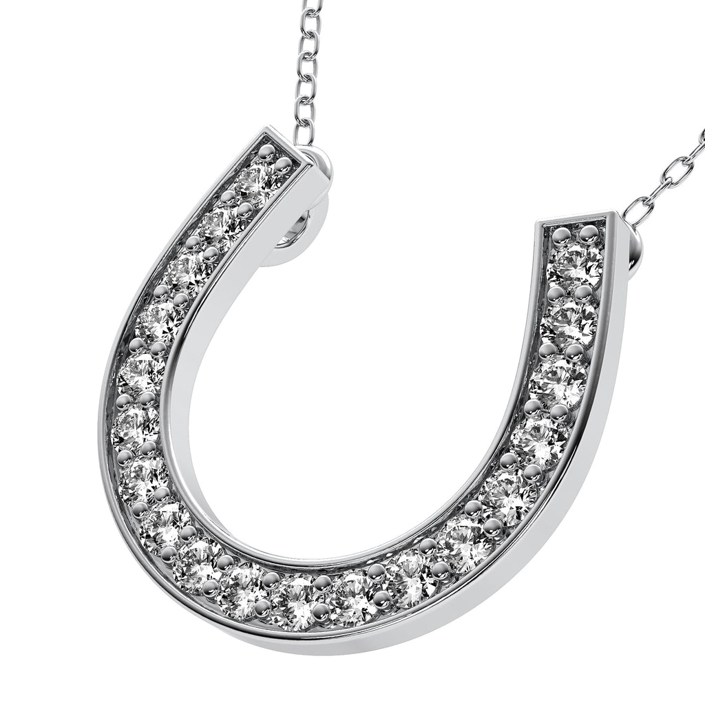 14K Solid White Gold Diamond Horseshoe Necklace, Lucky charm – LTB