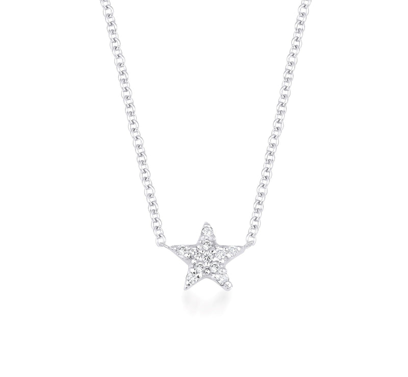 14K Solid White Gold Diamond Star Necklace, Minimalist Star Necklace, Dainty Diamond Necklace