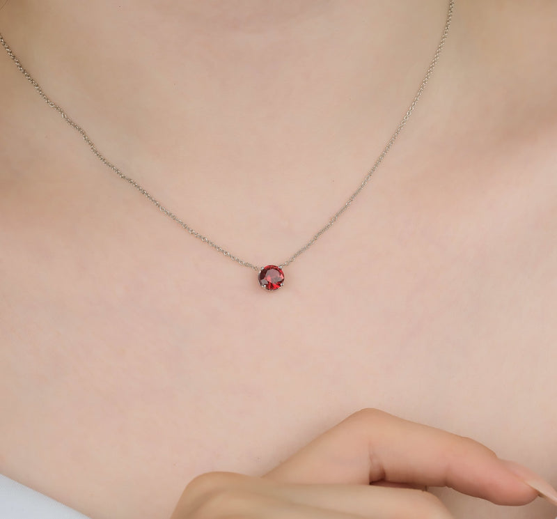14K Solid White Gold Solitaire Ruby Necklace,