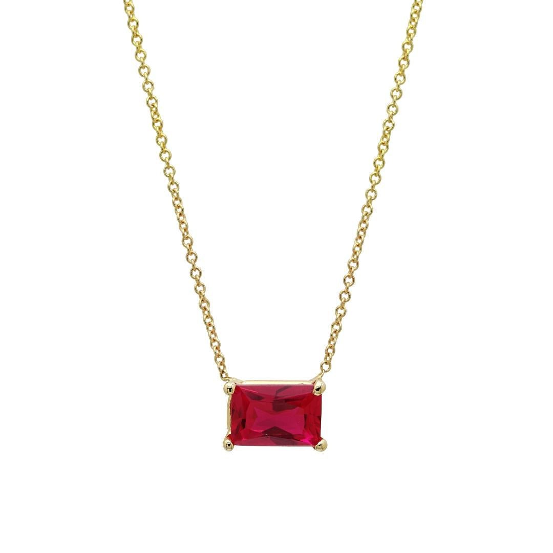 14K white gold emerald cut ruby solitaire necklace, dainty minimalist design, perfect for everyday use.