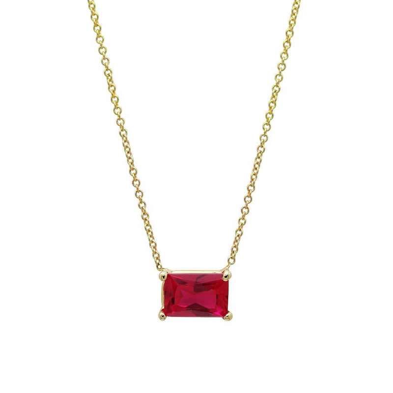 14K Solid White Gold Solitaire Ruby Necklace, Emerald Cut Ruby Necklace, July Birthstone