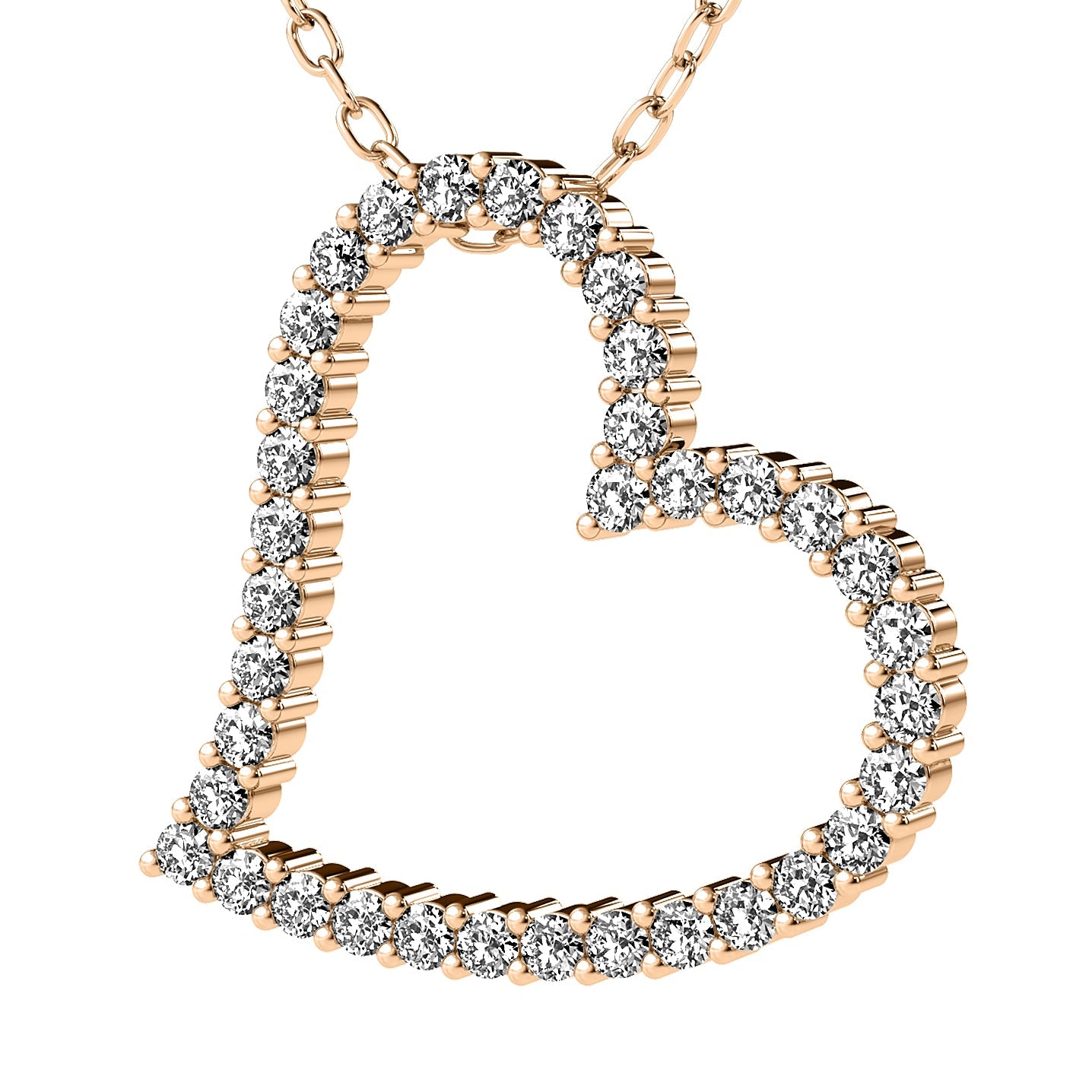 14K solid yellow gold heart necklace with 0.75 carat diamonds, featuring sparkling white diamonds in heart shape.
